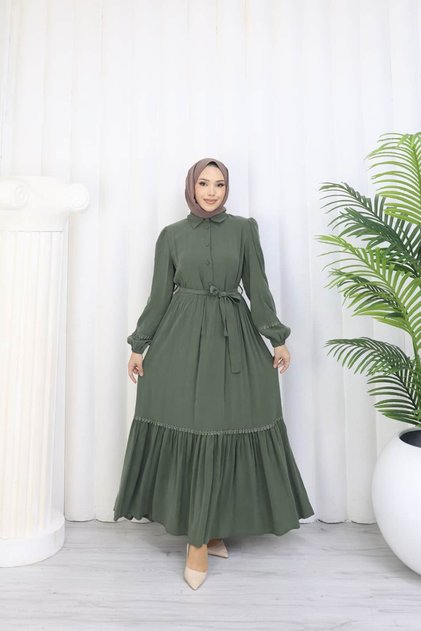 قماش مودال فستان مزين بكشكشة وأزرار 145 سم ANKA268659