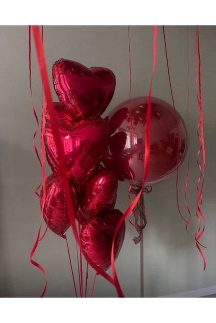 Helyuma Compatible Foil Heart Balloon and Jumbo Balloon Set of 7