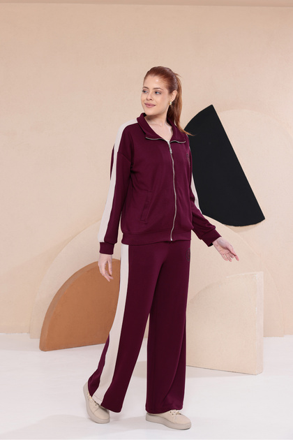 Mock Neck Side Paneled Wide Leg Tracksuit Set