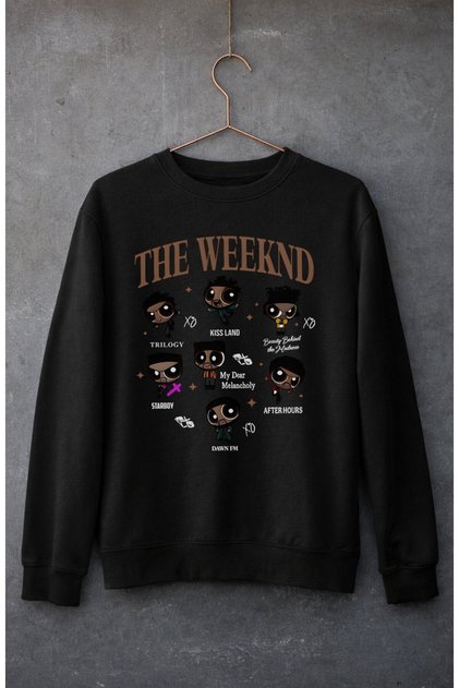 Unisex Oversize Cartoon Style the Weeknd Printed Crew Neck Hoodless Sweatshirt