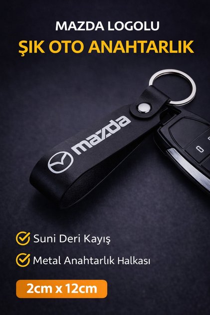Mazda Logo Printed Black Faux Leather Keychain