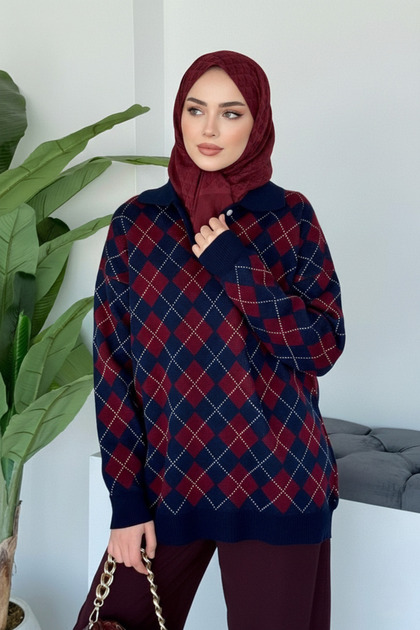 Square Patterned Kokina Baklava Pattern Sweater