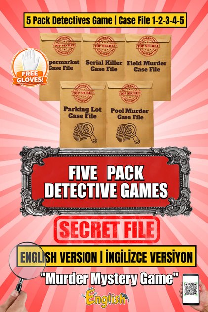 Five Pack Detective Games English Murder Mystery | 5-Piece English Detective Game Case Set