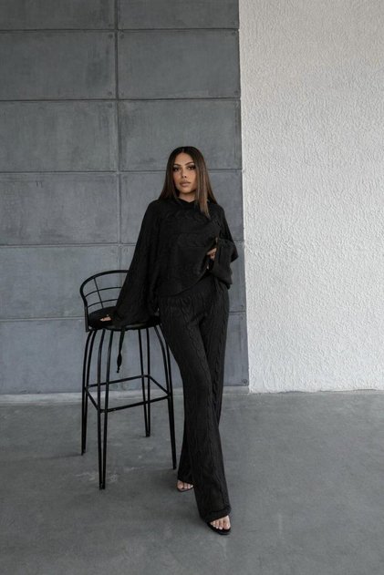 New Season Double Knitwear Hooded Set Knitted Pattern Women
