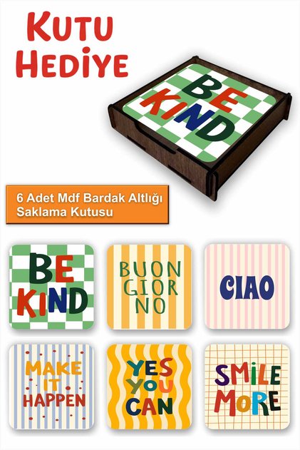 Set of 6 Mdf Coasters with Storage Box – Motivational Quotes Themed