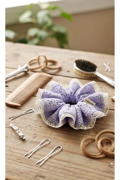 Lila Brode Lace Scrunchie Hair Clip – Handmade Hair Clip - Simit Hair Clip