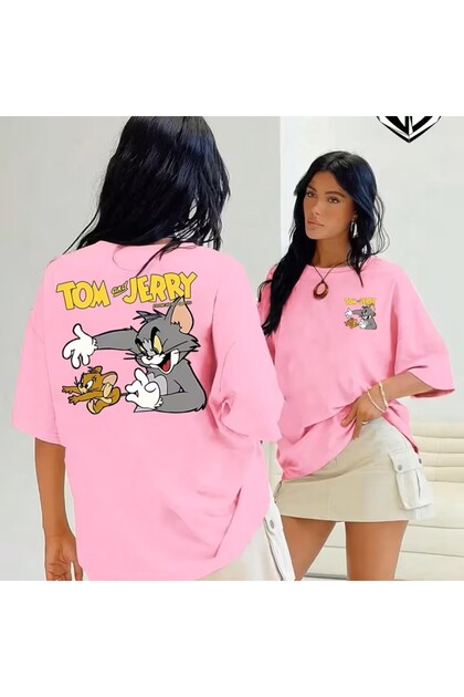 "Tom and Jerry" Classic Interactive Printed T-Shirt, Creative Front and Back Designs