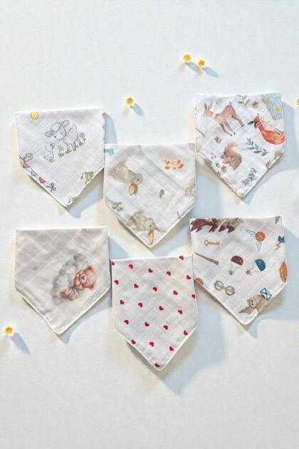 2-Stage Snap Fasteners, Baby Mouth Wipes and Scarf Set of 6 – 100% Cotton Muslin, Snap Fasteners Drool Wipes