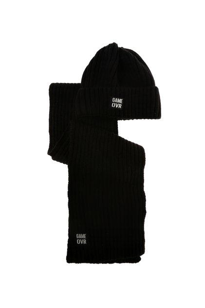 FUNKY Ht03 Siyah Unisex Nakışlı Atkı - Bere Takımı