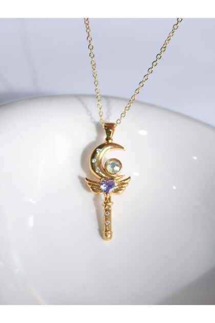 Sailor Moon Wand Magic Wing / Moon Wing Heart Necklace Lilac Color