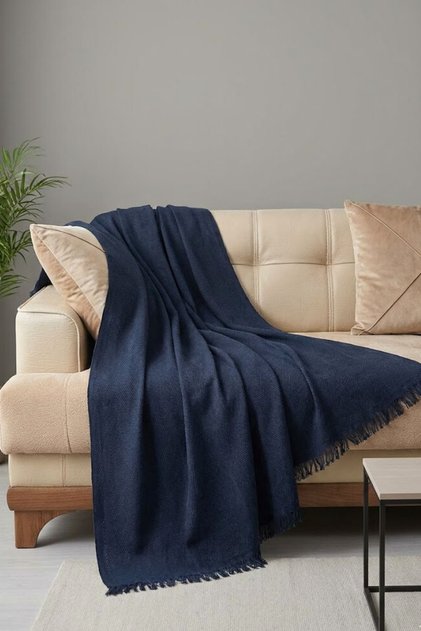 Sofa Cover / Herringbone Patterned Tufted Cotton / Tv Blanket - Soft Textured - Cotton