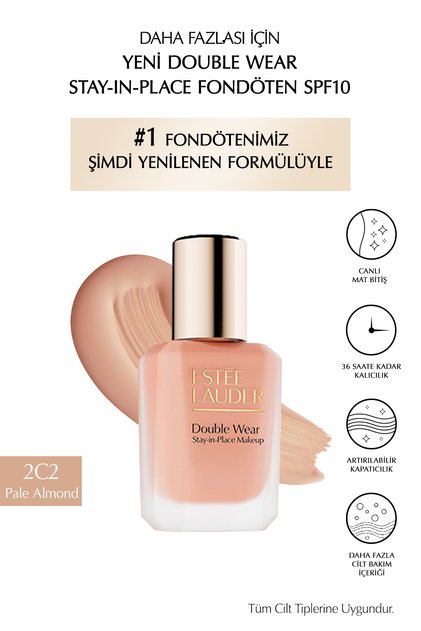 Double Wear Stay-in-Place Fondöten SPF10 Canlı Mat Bitiş (2C2 PALE ALMOND) 30ml
