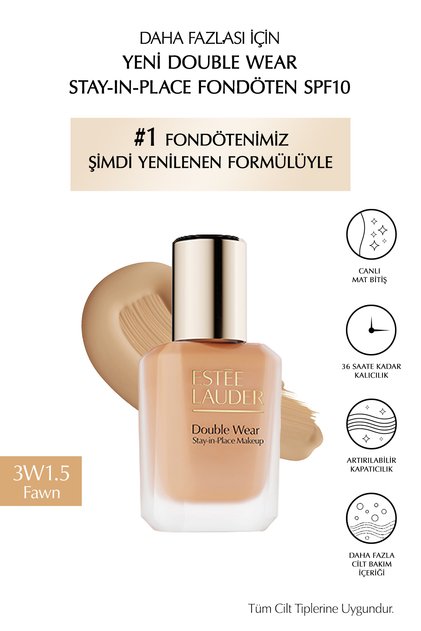 Double Wear Stay-in-Place Fondöten SPF10 Canlı Mat Bitiş (3W1.5 FAWN) 30ml