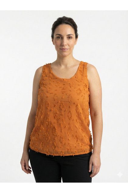 Turuncu Desenli Kolsuz Bluz - Standart Fit / Rahat Kesim
