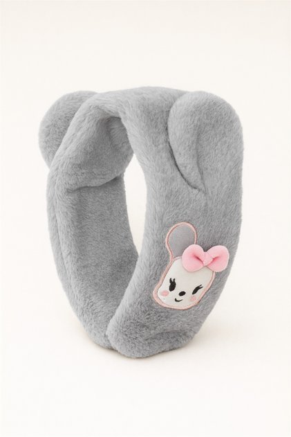 Plush scarf with eared animal accessories gray