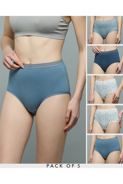 Women Dark Blue 5 Pack Printed Full Briefs