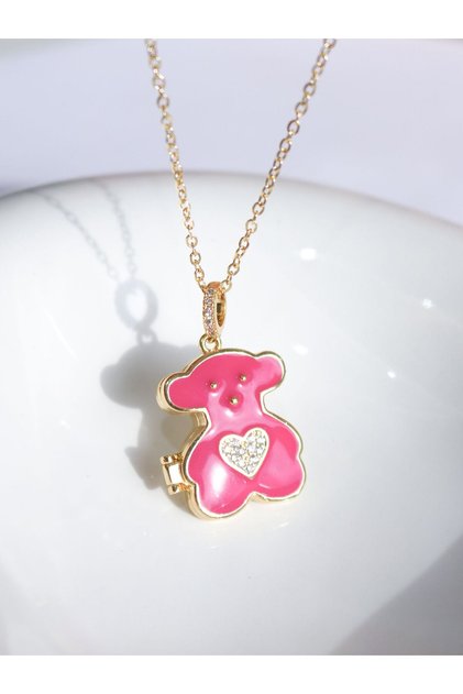 Zircon Stone Heart Bear Pendant
