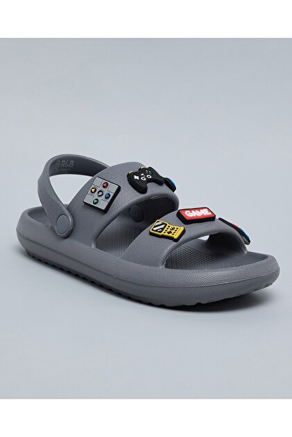 Boys Grey Charm Detail Slingback Sandals