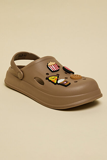 Women Brown Charm Detail Slingback Clogs