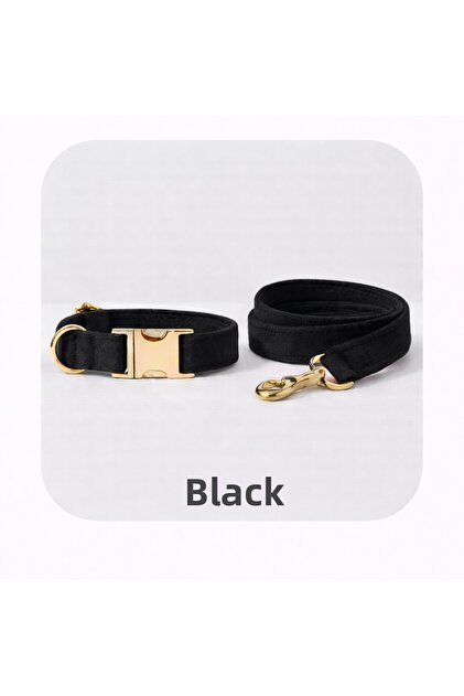 Black Velvet Dog Collar and Leash Set, Adjustable Dog Collar.