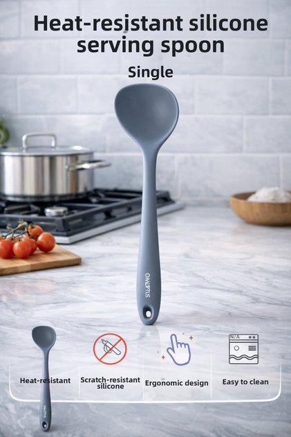 Heat Resistant Fireproof Non-Stick Silicone 28 cm Ladle with Hard Tip