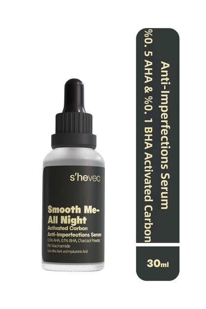 Aha & Bha and Activated Carbon Anti-Skin Flaw 5% Niacinamide Vegan 30 ml Serum Smooth Me-All Night