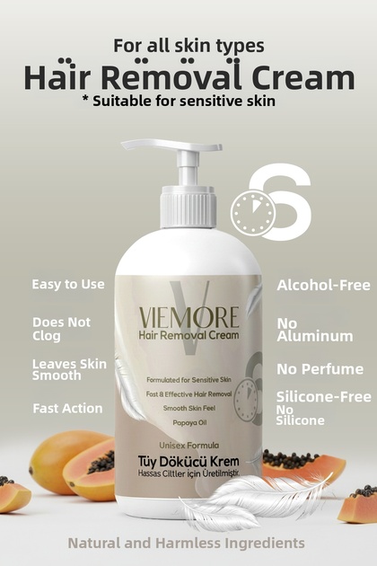 Depilatory Cream with Papaya Oil Extract – Reduces Hair Appearance & Intensely Moisturizes, 200 ml - for Men & Women