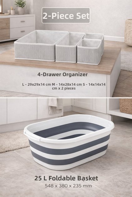 4-Drawer Organizer & Multi-Purpose Organizer 25 Liter Folding Dirty Laundry Organizing/Collecting Basket