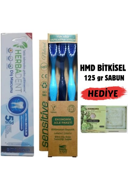 Bitki Özlü Diş Macunu-3'lü Diş Fırça-125 gr Hmd Sabun Hediye