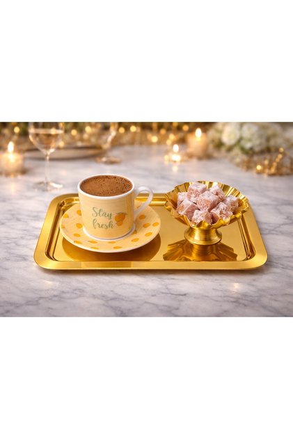 Single-Sided Gold 6-Piece Luxury Short Baton Tray 14X24 cm – Tea, Coffee and Promise Tray