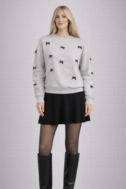 Kadın Fiyonk Detaylı Oversize Sweatshirt Şık ve Rahat Günlük Model
