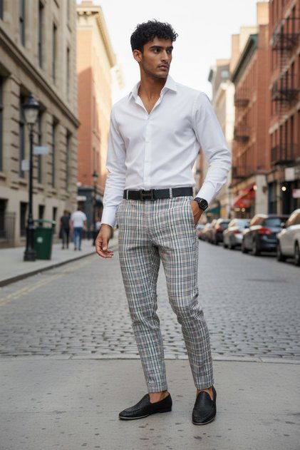 Pantaloni casual pentru barbati, in dungi, slim fit, gri, A4960