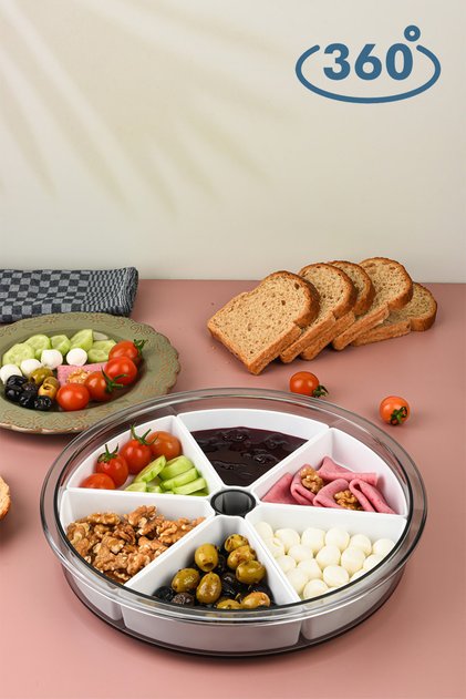 Large Size 6 Compartments 360 ° Rotating Breakfast Set | Round Breakfast Bowl with Detachable Bowl