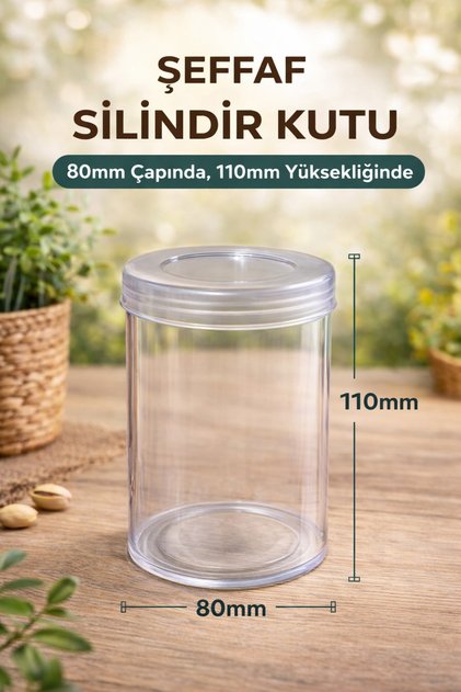 Silindir Şeffaf Asetat Kutu Pet Çap 8 cm Yükseklik 11 cm [10 Adet]
