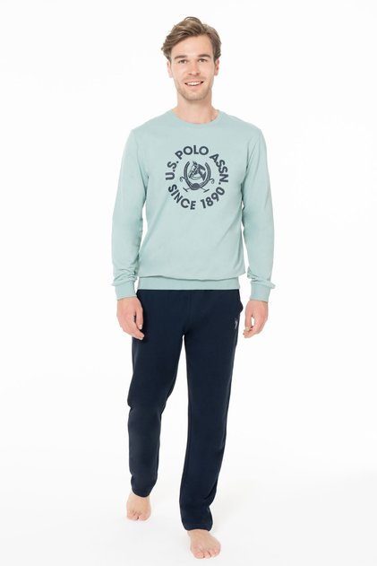 Men's Crew Neck Long Sleeve Pajama Set S26940 Comfortable Fabric-Mint-2Xl