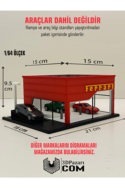 Tech Trade Ferrari Diecast Showroom Garaj Diorama 1:64 Ölçek