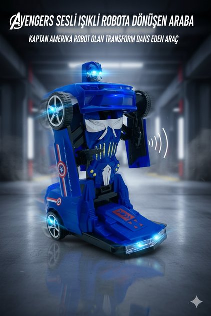 Avengers Sesli Işıklı Robota Dönüşen Araba Kaptan Amerika Robot Olan Transform Dans Eden Araç