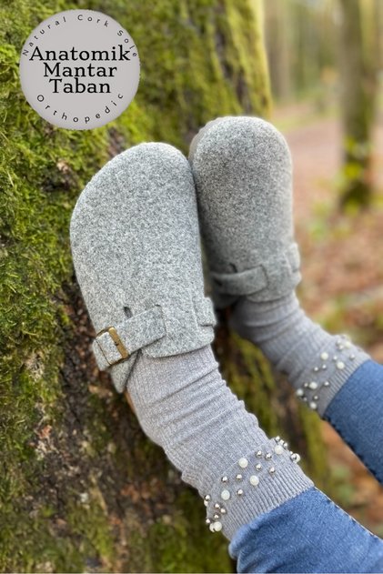 Unisex Anatomical Wool Felt Slippers with Natural Cork Sole