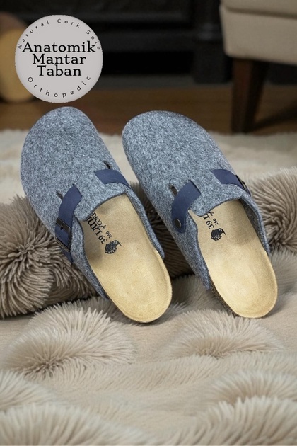 Unisex Sabo Anatomical Cork Sole Natural Wool Felt Closed Slippers