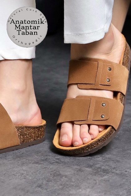 Anatomical Unisex Natural Cork Sole Genuine Leather Slippers