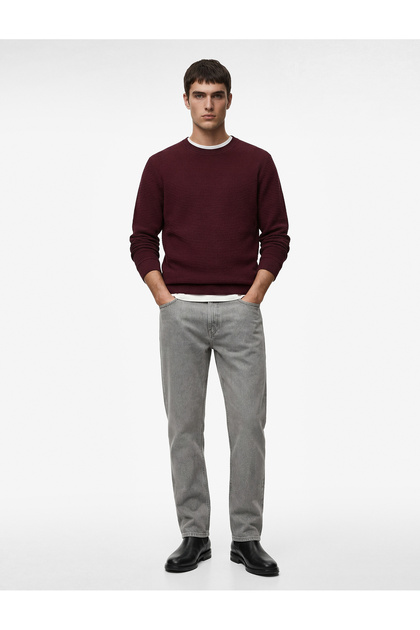 Regular Fit Long Sleeve Textured Crew Neck Sweatshirt