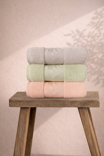 Aloe Vera Jacquard Border % Cotton 3-Piece Face Towel Dowry Set 50X90 cm