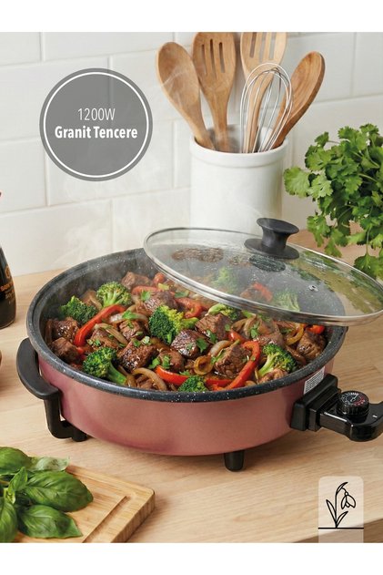 | Pizzamatik Rose | Granit Elektrikli Pizza Tavası | 1200W | Cam Kapaklı |