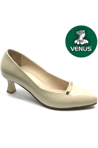 Caspian Genuine Leather Candy Heel Women's Heeled Shoes Women's Sitiletto Bej