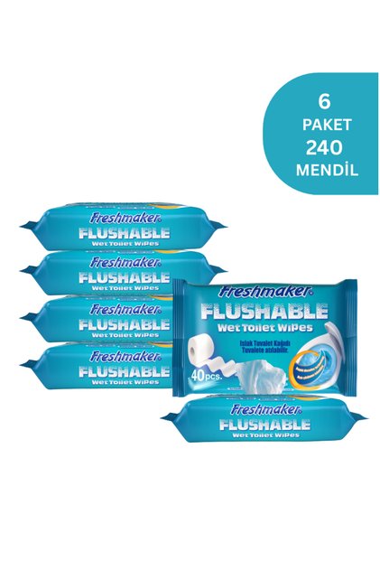 Islak Tuvalet Kağıdı - Klozete Atılabilir - Toplam 6 Paket - 240 Mendil