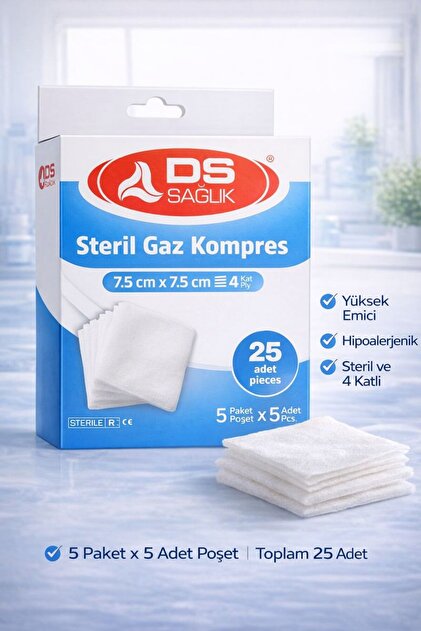 Spanç Gaz Kompres 7,5 cm x 7,5 cm 1 Kutu 5 Lİ Zarf (25 Adet)