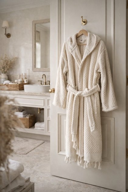 Polka Dot Cream Bathrobe S/M