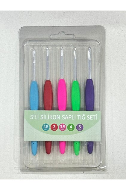Renkli Silikon Saplı 5'li Ekonomik Tığ Seti 2,50-3,00-3,50-4,00-5,00 Mm'ler İçerir
