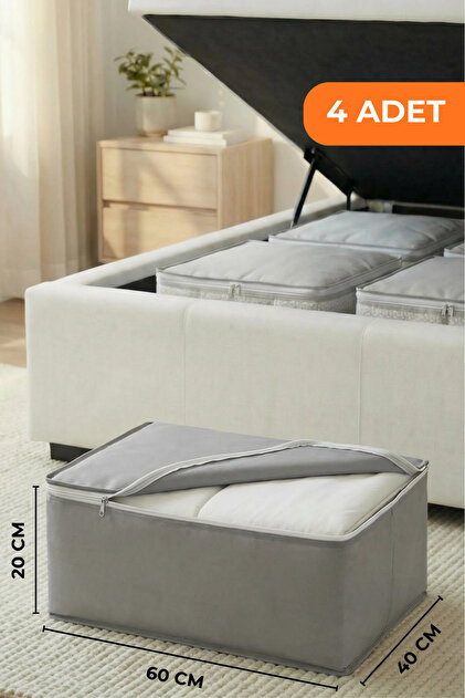 EVSELLA 4'lü Antrasit Baza Altı Çekyat Hurç Organizer 60×40×22 cm