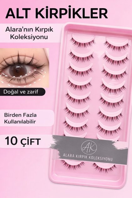 ALT TAKMA İPEK KİRPİK PALETİ 10 ÇİFT- ISLAK EFFECT MAKYAJ TAKMA KİRPİKLERİ-ANİME ALT KİRPİK
